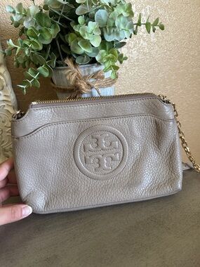 Tory Burch Taupe Pebbled Leather Crossbody